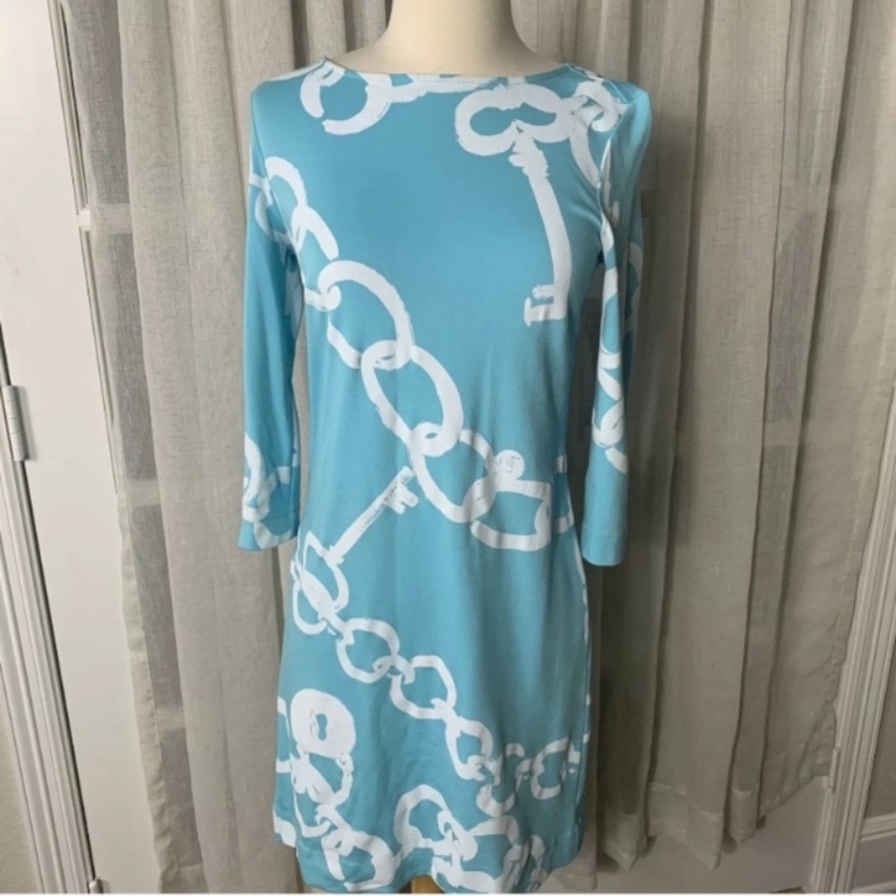 Lilly Pulitzer Jonah Shorely Blue Ball And Chain Ponte Tunic Dress XS